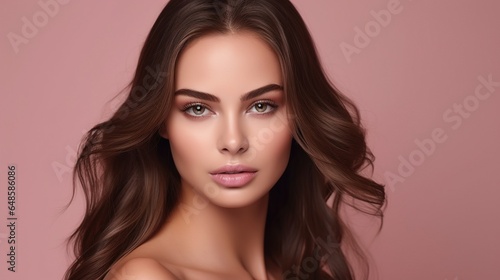 Portrait of a young woman wearing natural cosmetics and wearing natural hair.Promoting natural cosmetics.A beauty salon advertisement.Cosmetics for face and body skin care. generative ai
