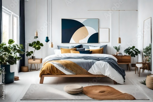 Incorporate abstract and modern art-inspired patterns in your Scandinavian bedroom  photo