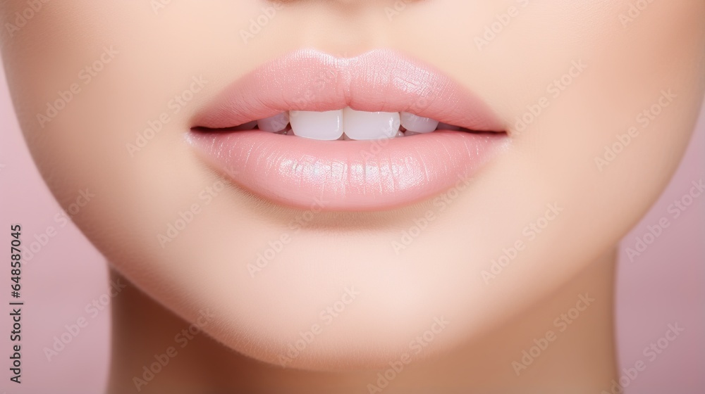 Close-up of beautiful woman's perfect skin care concept with full lips. generative ai Close-up of beautiful woman's perfect skin care concept with full lips. generative ai