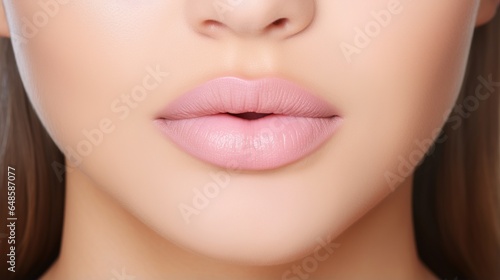 Close-up of a lovely woman s flawless skin care idea  complete with full lips. generative ai