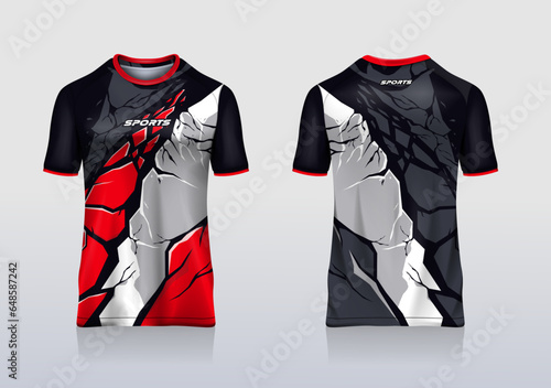 Sport jersey template mockup stone grunge abstract design for football soccer, racing, gaming, run, red color