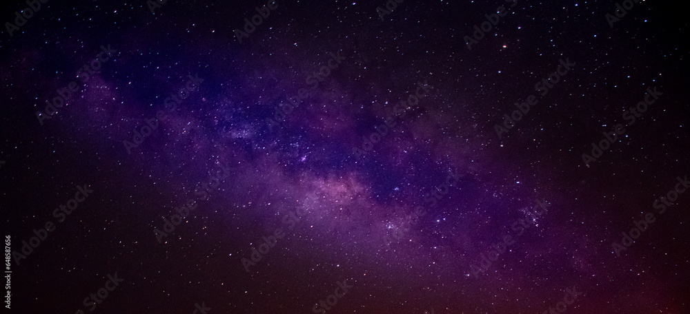 Panorama Milky way star on dark night.Deep sky on Universe. with noise and grain.Photo by long exposure and select white balance.