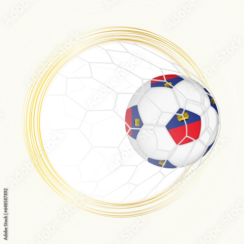 Football emblem with football ball with flag of Liechtenstein in net  scoring goal for Liechtenstein.