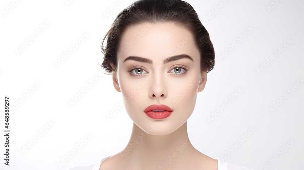 fresh woman face with glossy lipstick and light makeup looking to camera. generative ai fresh woman face with glossy lipstick and light makeup looking to camera. generative ai