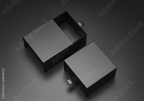 Package blank Sliding drawer black Cardboard Box mockup for corporate branding. 3d render