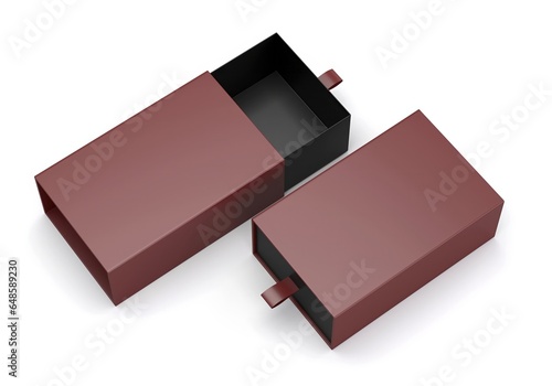 Package blank Sliding drawer maroon black Cardboard Box mockup for corporate branding. 3d render