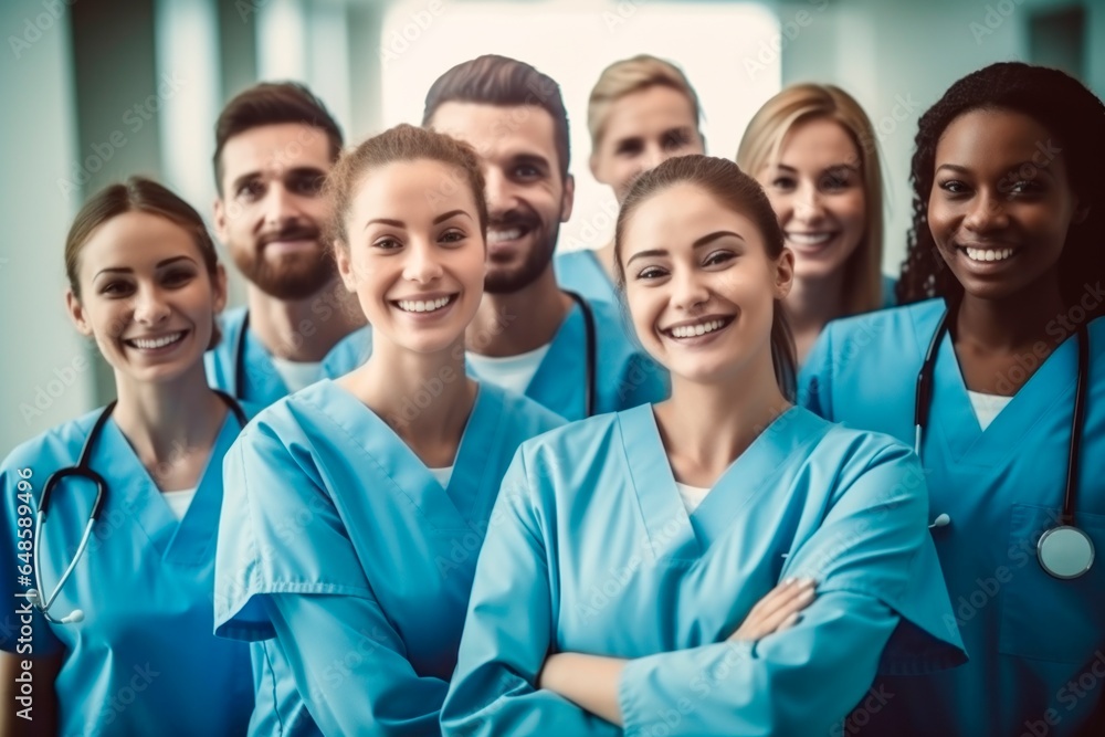 Group of hospital medical staff standing together. Male and female doctors and nurses Group of hospital medical staff standing together. Male and female doctors and nurses