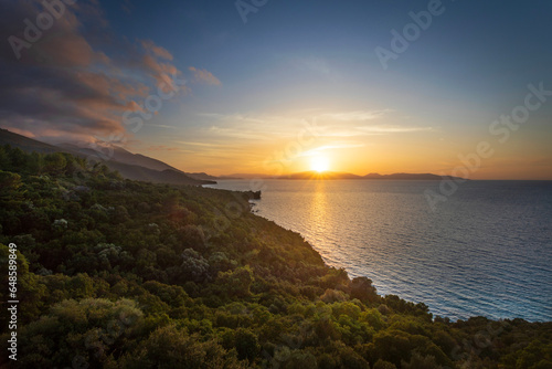 A view from the Aegean sea. A landscape photo taken at sunset.