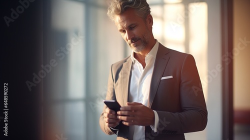 Mature businessman using on smartphone at office photo