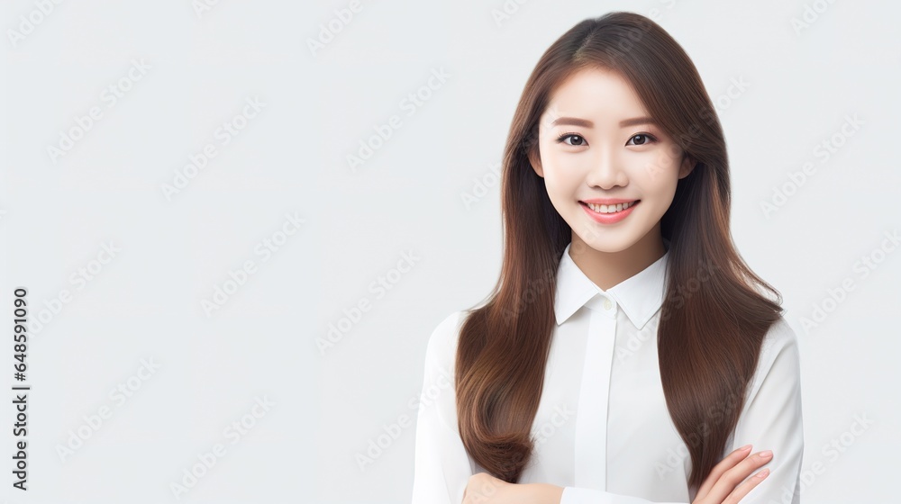 Modern business asian woman on white background with copy space. generative ai Modern business asian woman on white background with copy space. generative ai