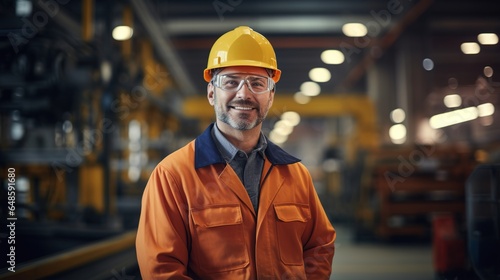 portrait of american engineering worked in factory. generative ai