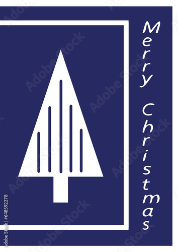 Blue greeting card with christmas tree 