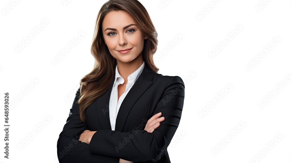 Portrait of a smiling business woman with her arms crossed on white background. generative ai Portrait of a smiling business woman with her arms crossed on white background. generative ai