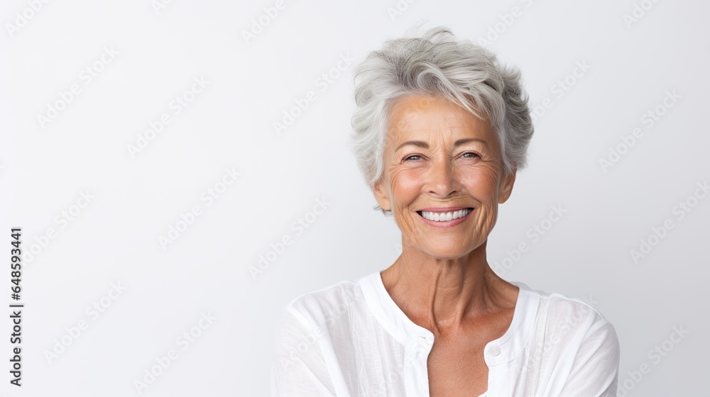 Portrait of beautiful senior woman on white background. generative ai Portrait of beautiful senior woman on white background. generative ai