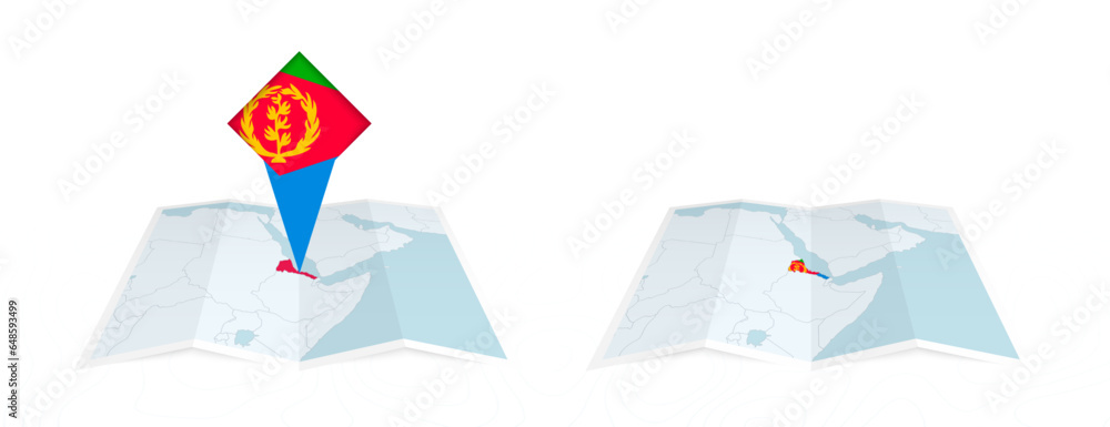 Vetor De Two Versions Of An Eritrea Folded Map One With A Pinned   1000 F 648593499 JZ48QnD2EH6a9bmRfH2ZIJWTkzBETa3O 