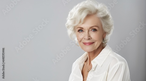 Portrait of beautiful senior woman on white background. generative ai