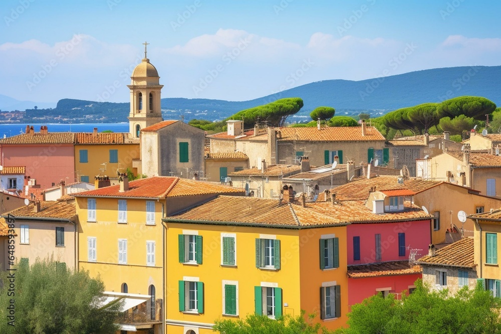 Scenic cityscape of Saint-Tropez, Provence, Cote d'Azur, a sought-after European travel spot. Generative AI