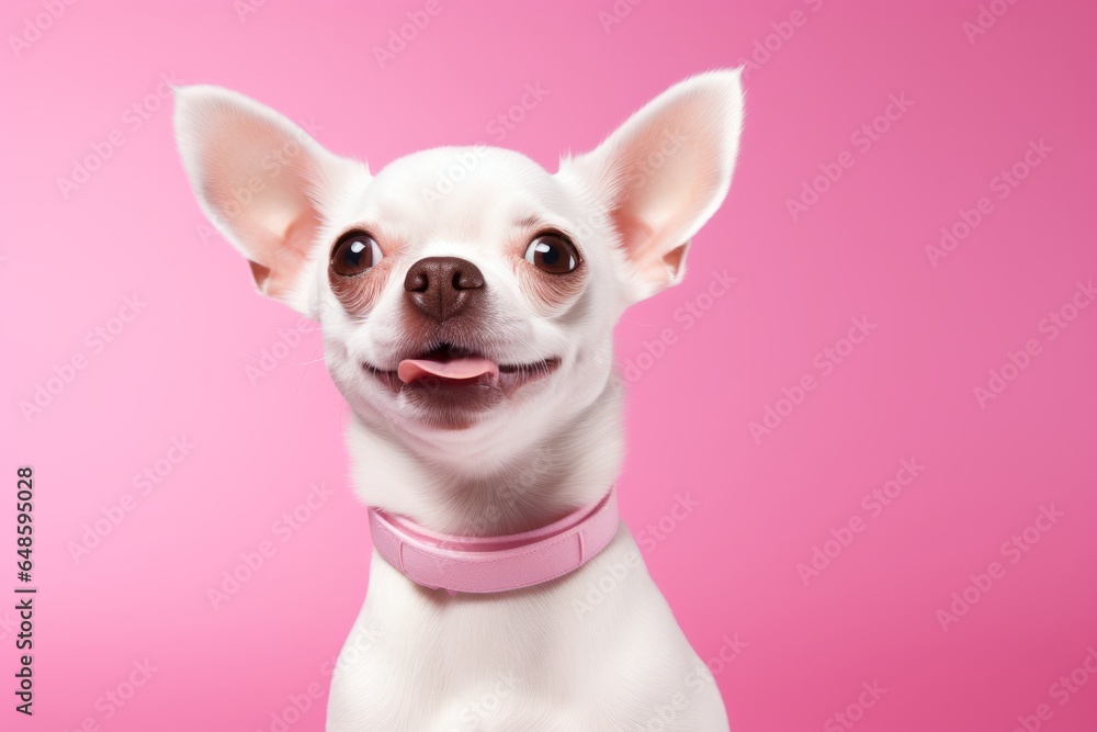 cute little pet dog chihuahua headshot on studio photo shot on pink color background