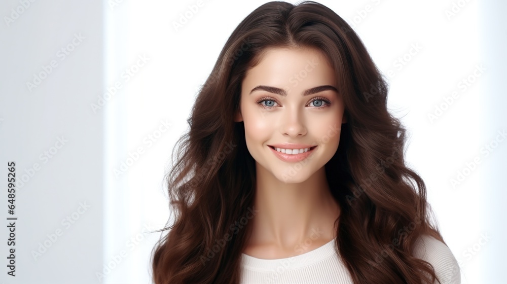 Portrait of a young woman with natural makeup and styling.Promotion of natural cosmetics.Advertisement for a beauty shop.Cosmetics for the face and body. generative ai Portrait of a young woman with natural makeup and styling.Promotion of natural cosmetics.Advertisement for a beauty shop.Cosmetics for the face and body. generative ai