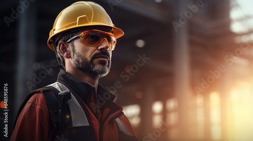 portrait of a handsome and happy professional worker wearing a safety vest and hard hat and smiling with his arms crossed. generative ai