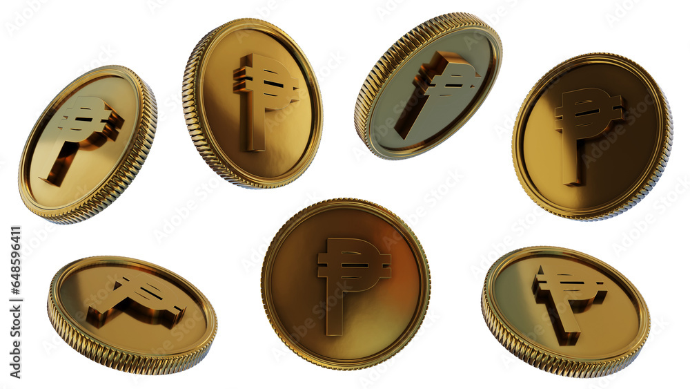 gold peso multiple angle with transparent background. currency and investment concept . 3d rendering illustration gold peso multiple angle with transparent background. currency and investment concept . 3d rendering illustration