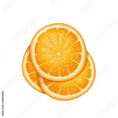 Orange circle slices vector illustration. Cartoon isolated bunch of round pieces, top view of citrus fruit cut into lobules, orange juicy sections for eating, making juice and cocktail with vitamin C