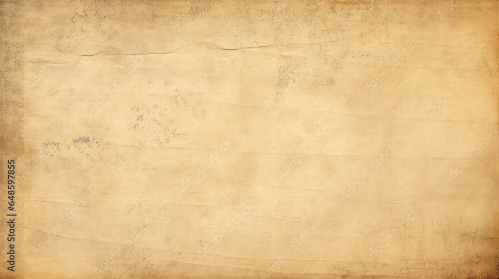 Aged parchment paper texture background, with a time-worn, weathered appearance and subtle creases. Ideal for vintage-inspired graphics and historical document simulations