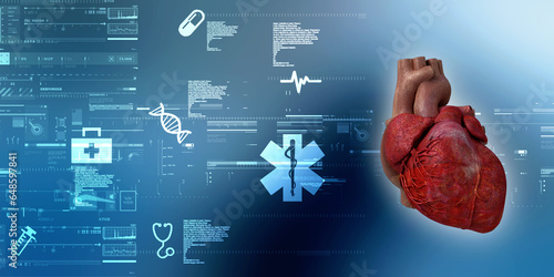 Schilderij op canvas 3d illustration  Anatomy of Human Heart