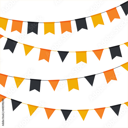 Fanions - Drapeaux - Guirlande - Guinguette - Banderoles festives et colorées pour la fête d' Halloween - Décoration - Éléments vectoriels éditables - Enfant - Orange et noir - Célébration

