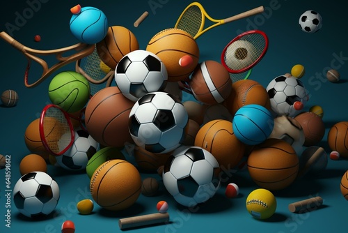 Seamless background showcasing sports equipment used in various games. 3D illustration. Generative AI