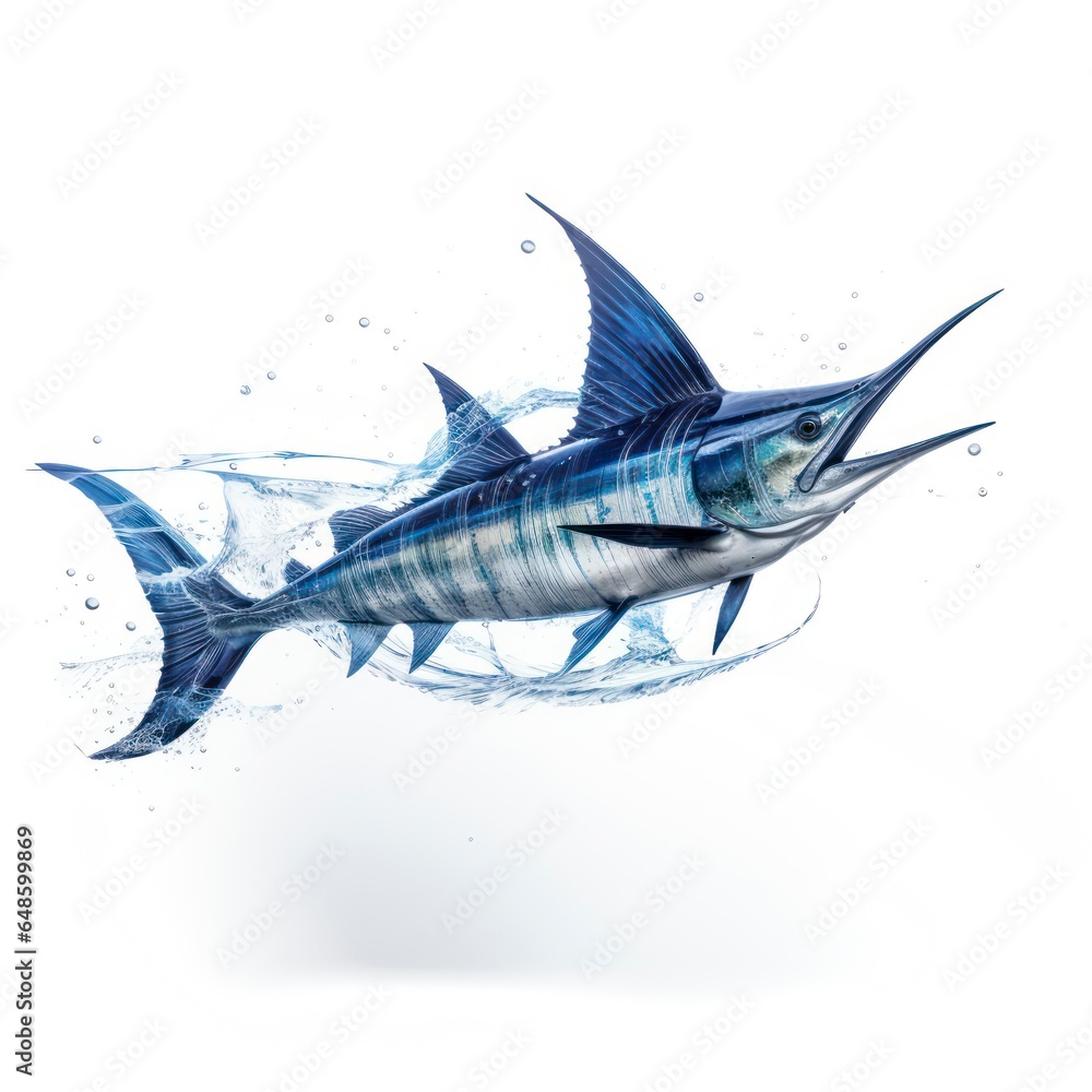 Double exposure of swordfish isolated white background Double exposure of swordfish isolated white background