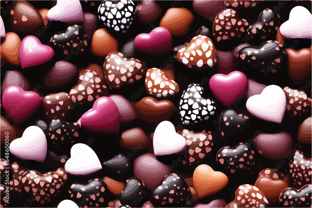 Celebrate World Chocolate Day with this tiling vector depicting small chocolate hearts. - obrazy, fototapety, plakaty 
