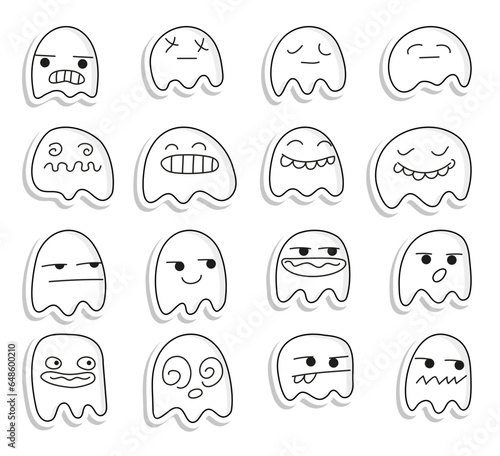 ghosts doodle stickers vector set 