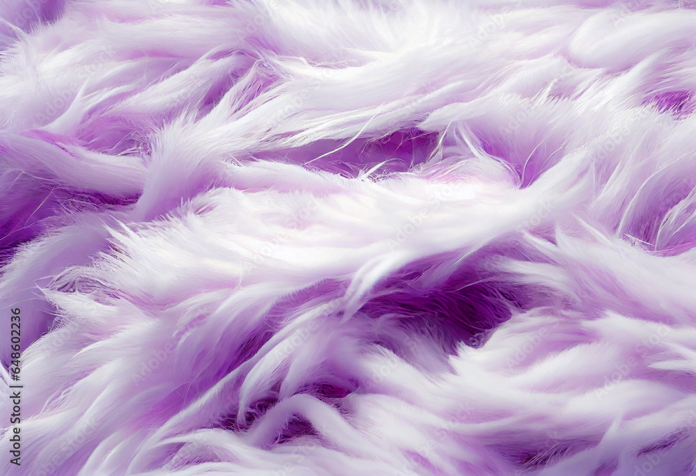 Violet white fur texture, fluffy and soft surface pattern of magenta violet fiber. Generative AI