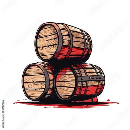 whiskey aging in oak barrels in minimalistic, black and red line work, japan web vector illustration