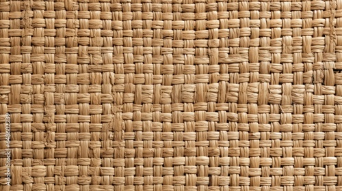 Woven straw mat texture background, presenting a natural, rustic aesthetic with intricate interlocking fibers. Great for eco-friendly product packaging and interior decor. photo