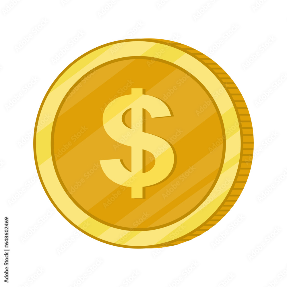 Gold coin in full view. Tails coin. Vector illustration on a white background. Gold coin in full view. Tails coin. Vector illustration on a white background.