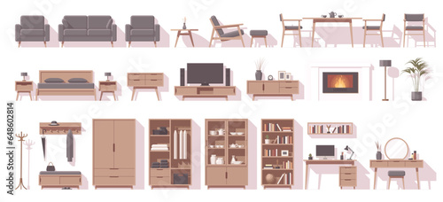 Furniture set. Interior furniture. Flat furniture. Living room furniture bedroom furniture and other. Vector illustration