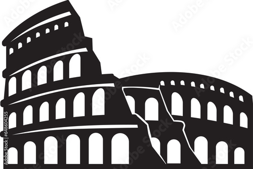 Simple black flat drawing of the Italian historical landmark monument of the COLOSSEUM, ROME