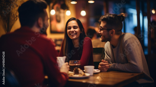 Happy Friends Meeting for Late-Night Desserts and Coffee at a Cozy Cafe   meeting friends at a restaurant  bokeh