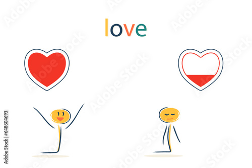 Two characters. One has a lot of love, and the other has little. Sad and funny character. Life without love