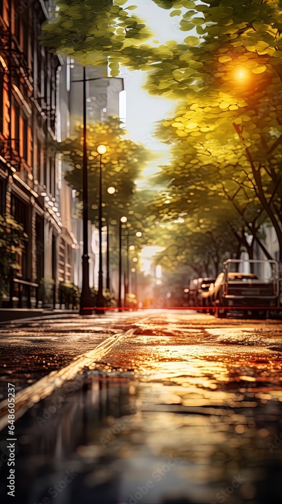 Urban street in nature with a blurred background, generated by AI