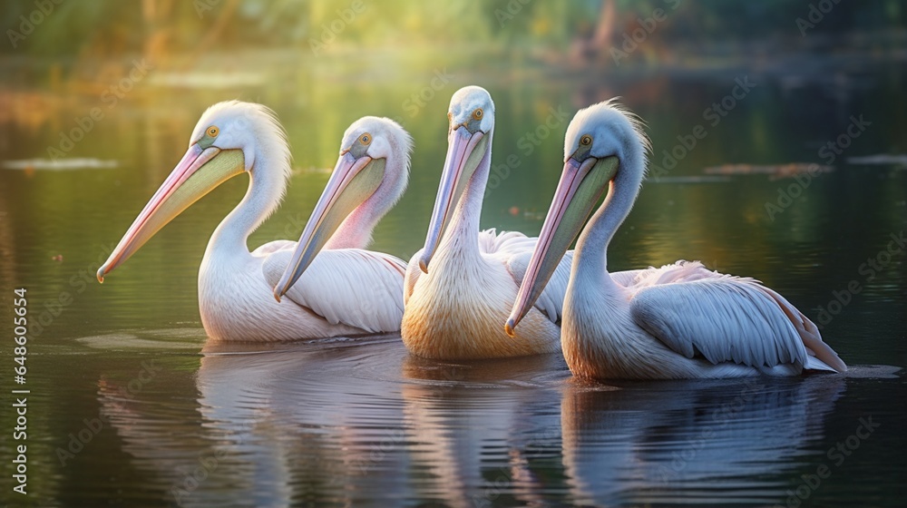 Three Pelicans peacefully float on the lake Three Pelicans peacefully float on the lake
