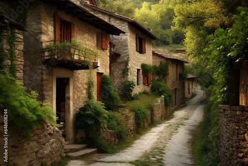 A charming village with rustic houses and a charming road. Generative AI