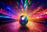 3D illustration of a triumphant bowling strike under a sparkling disco ball. Generative AI