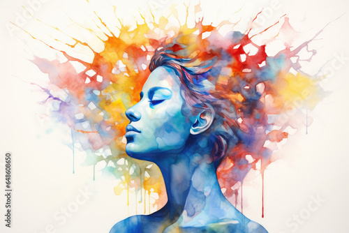 Meditation vibes watercolor illustration. Psychology background