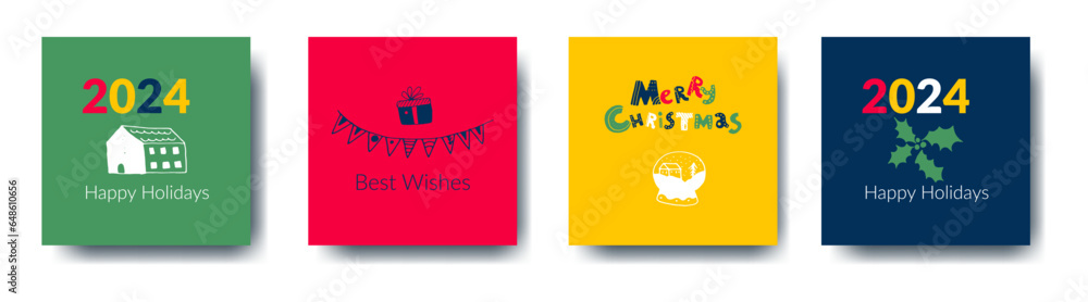 Christmas Greeting Card with Doodle Element Vector Template Set Christmas Greeting Card with Doodle Element Vector Template Set