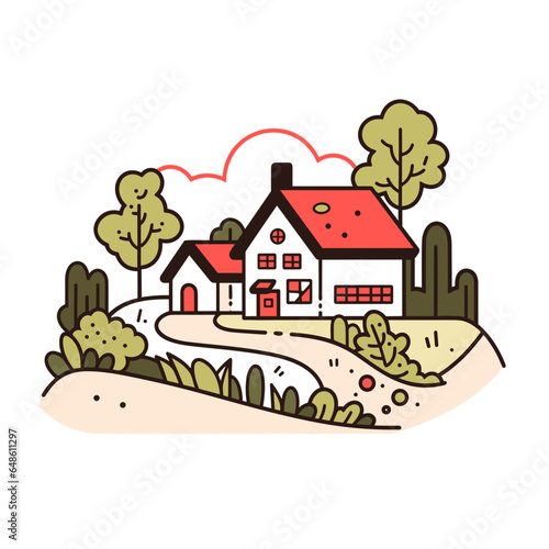 Landscaping Services vector icon in minimalistic  black and red line work  japan web