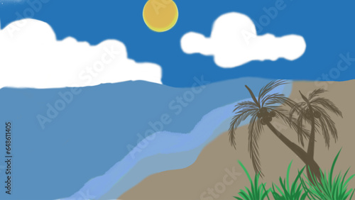 Summer beach background. Sandy beaches  sea beaches with palm trees and beach trips call. Paradise island  tropical sea paradise view
