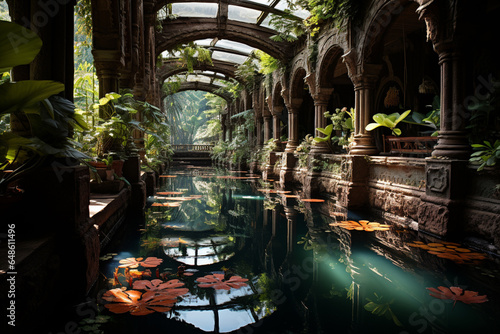 low angle of tropical pond on a daylight  peaceful scenery